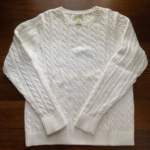 L.L Bean white cable knit pullover. Size M